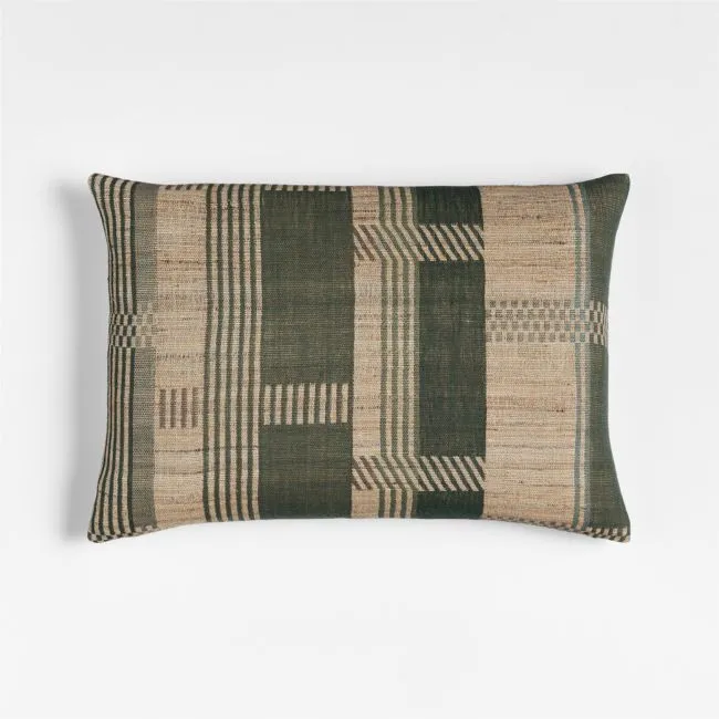 Etta Silk Wool Blend 22"x15" Burnt Green Multi Throw Pillow with Feather Insert