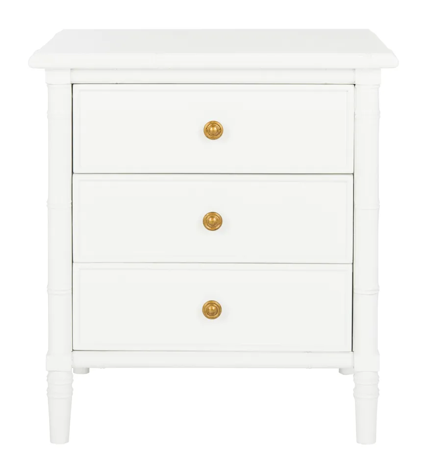 Mina Modern Coastal 3 Drawer 25" H Bamboo Nightstand - White