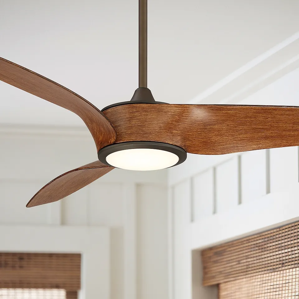 56" Casa Como Bronze and Koa LED Modern Ceiling Fan with Remote