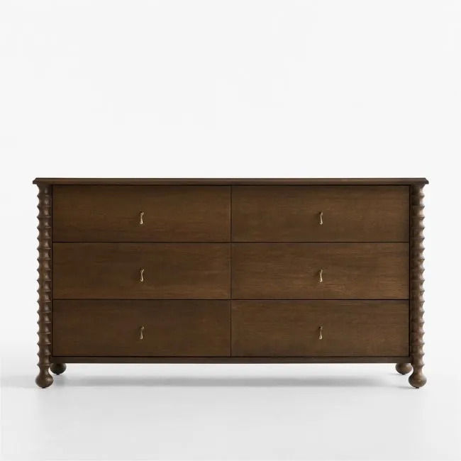 Pembroke 64" Deep Brown Oak Wood 6-Drawer Dresser