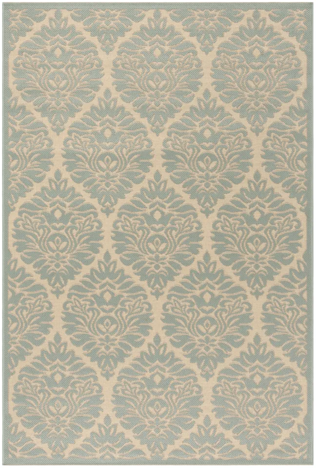 Arlo Home Indoor/Outdoor Woven Area Rug, LND135L, Cream/Aqua,  5' 1" X 7' 6"