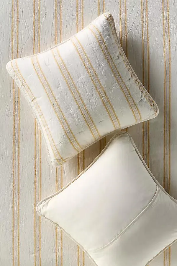Linen Cotton Yarn Dyed Quilted Shams, Set of 2