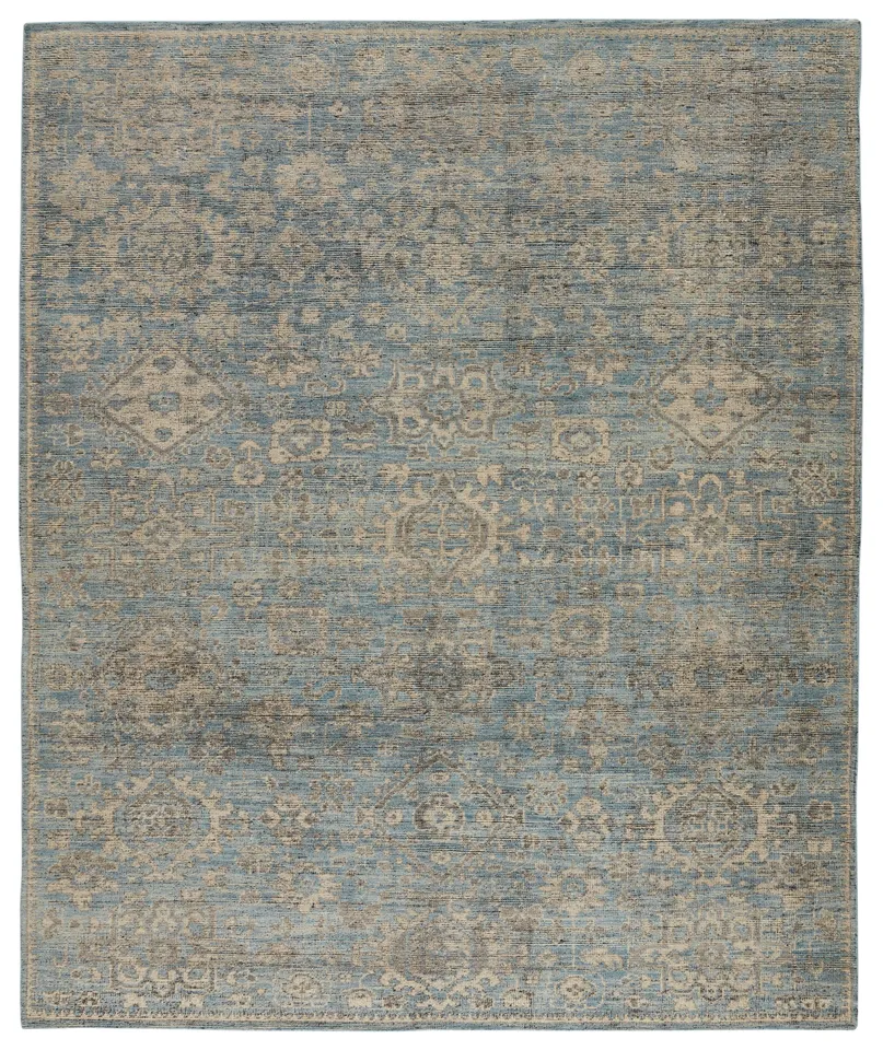 Faena Hand-Knotted Oriental Blue/ Cream Area Rug (8'6"X11'6")