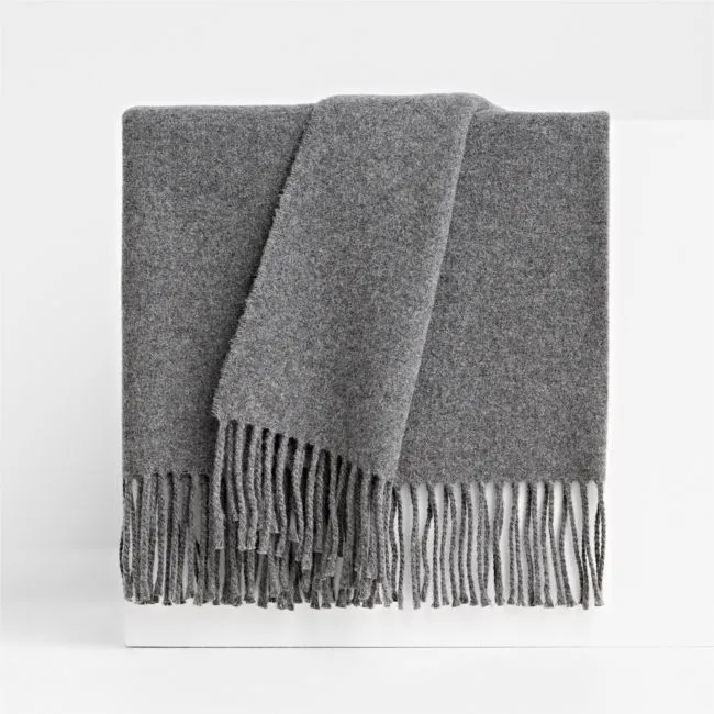 Italian 70"x55" Wool Grey Throw Blanket