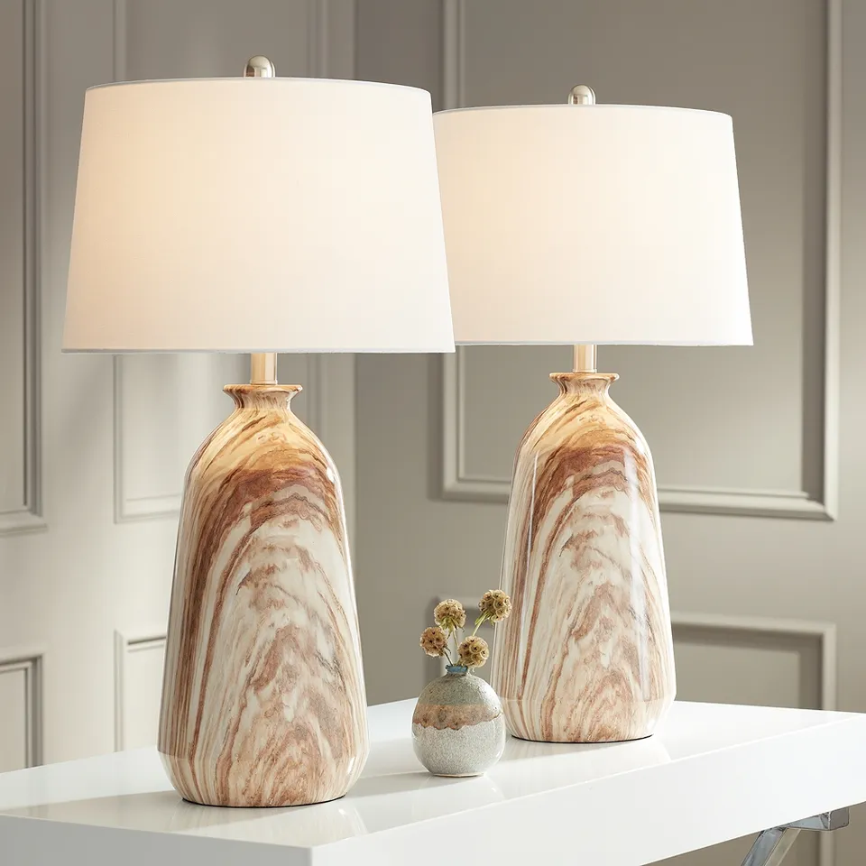Possini Euro Carlton 28" Brown Faux Marble Table Lamps Set of 2