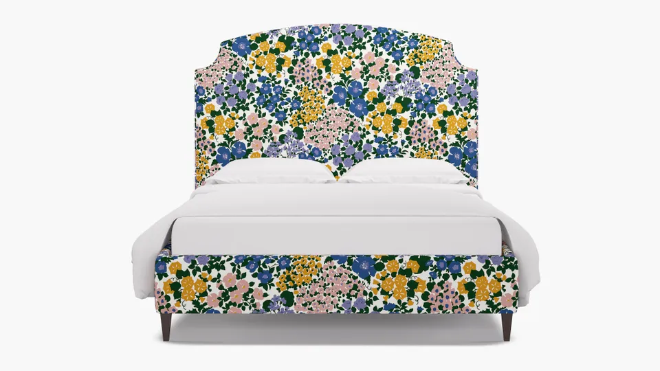 Cove Bed, Fuchsia Million Flowers, Espresso Square Tapered Leg, King