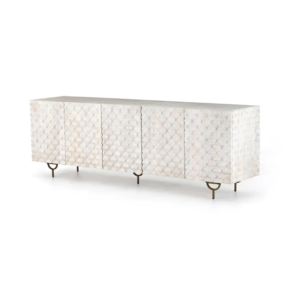 Rio Media Console-Round Cut White Wash