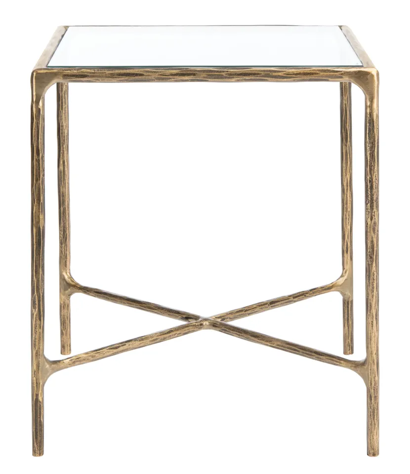 Jessa Forged Metal Square End Table - Brass