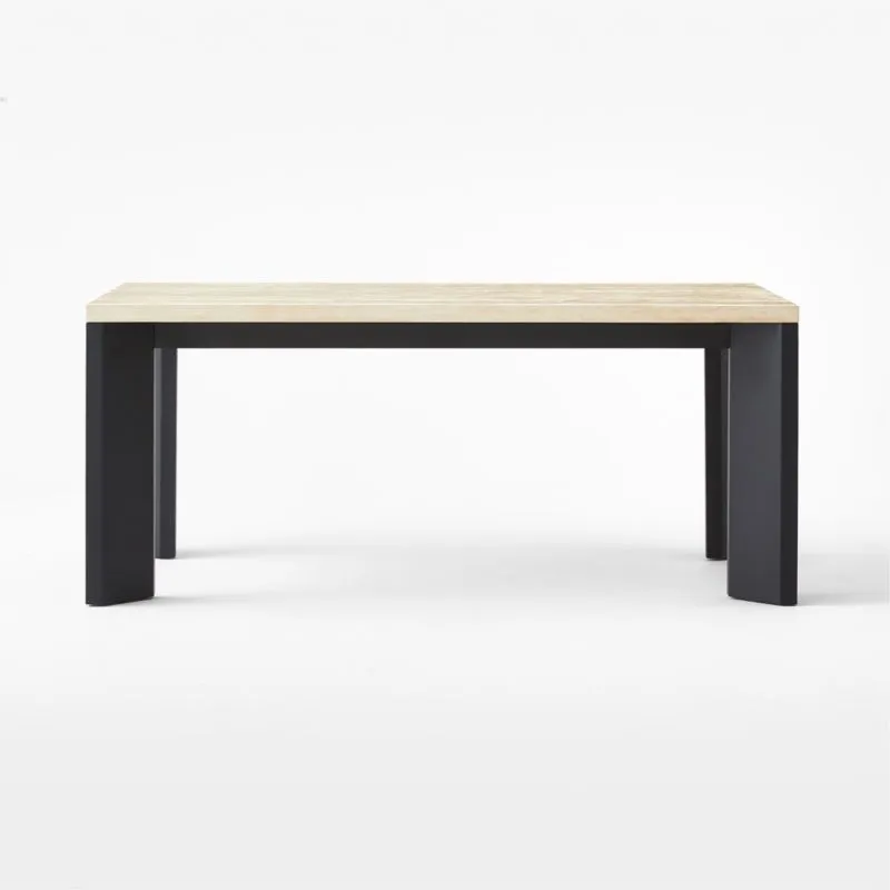 Sydney 72'" Rectangular Travertine Dining Table with Black Steel Legs