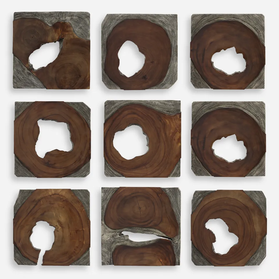 Jungle Wood Paneled Wall Art Set/9