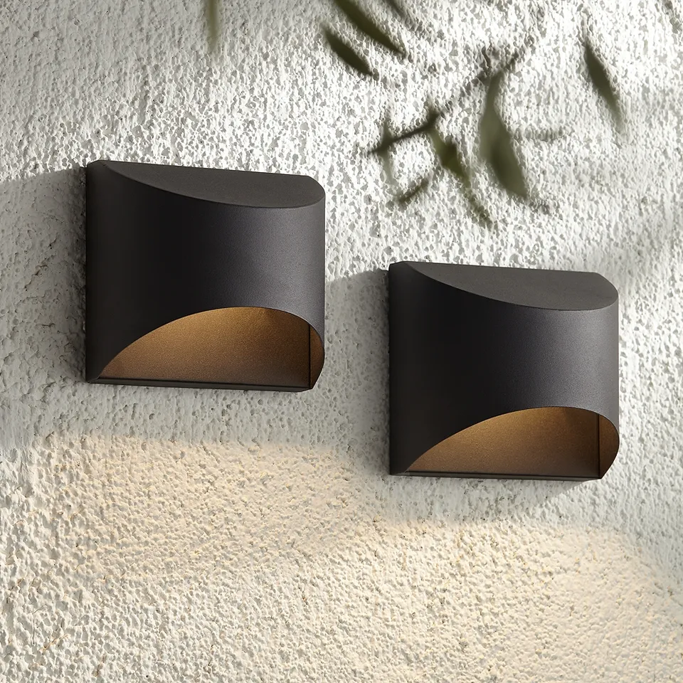 Possini Euro Ratner 5 1/2" High Black LED Outdoor Wall Light Set of 2