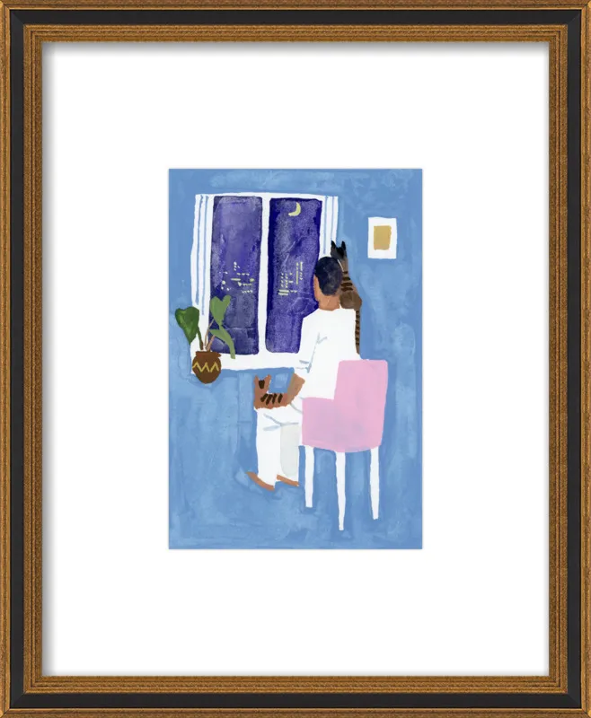 Look at the cat and the moon by Hiroyuki Izutsu for Artfully Walls