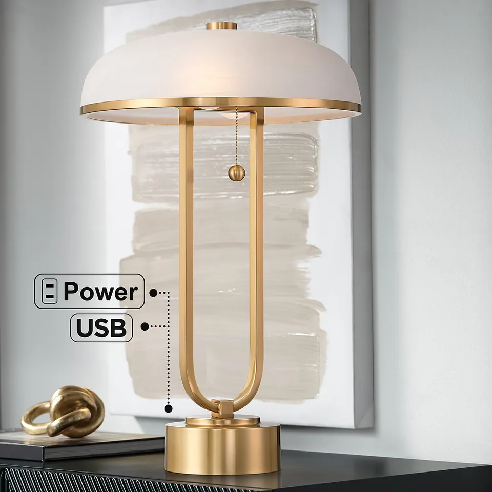 Possini Euro Ramses 25 1/2" Alabaster Mushroom Dome USB Outlet Lamp