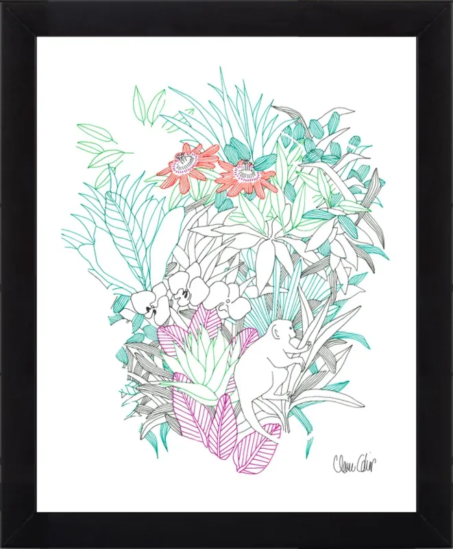 Passionflowers, orchids and the squirrel monkey  by Claire Colin for Artfully Walls