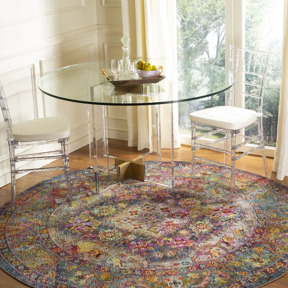 Arlo Home Woven Area Rug, CRS507H, Navy/Light Blue,  7' X 7' Round