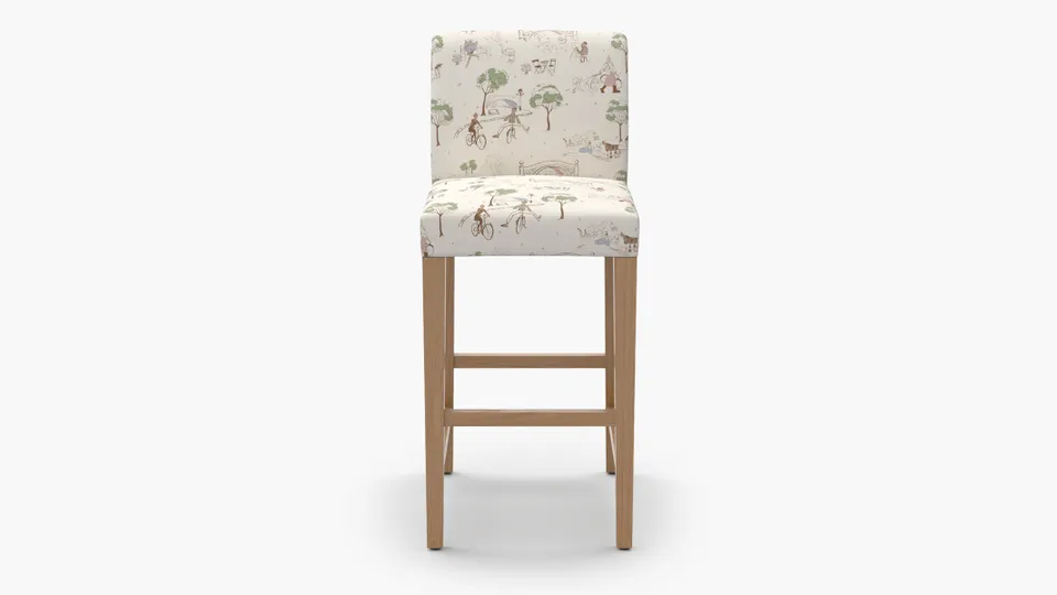 Signature Dining Bar Stool, Multi Central Park Toile, Natural Square Tapered Leg