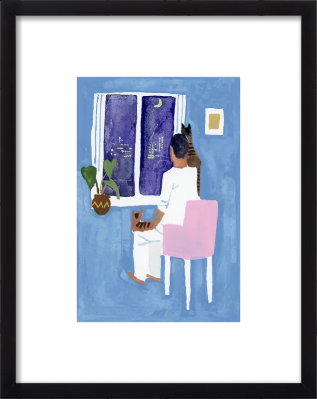 Look at the cat and the moon by Hiroyuki Izutsu for Artfully Walls