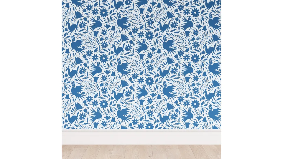 Peel and Stick Wallpaper Roll, Cerulean Frida