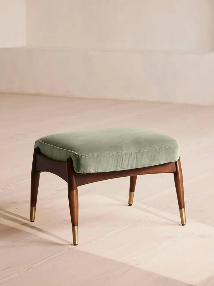 Theodore Footstool, Velvet, Seafoam, US