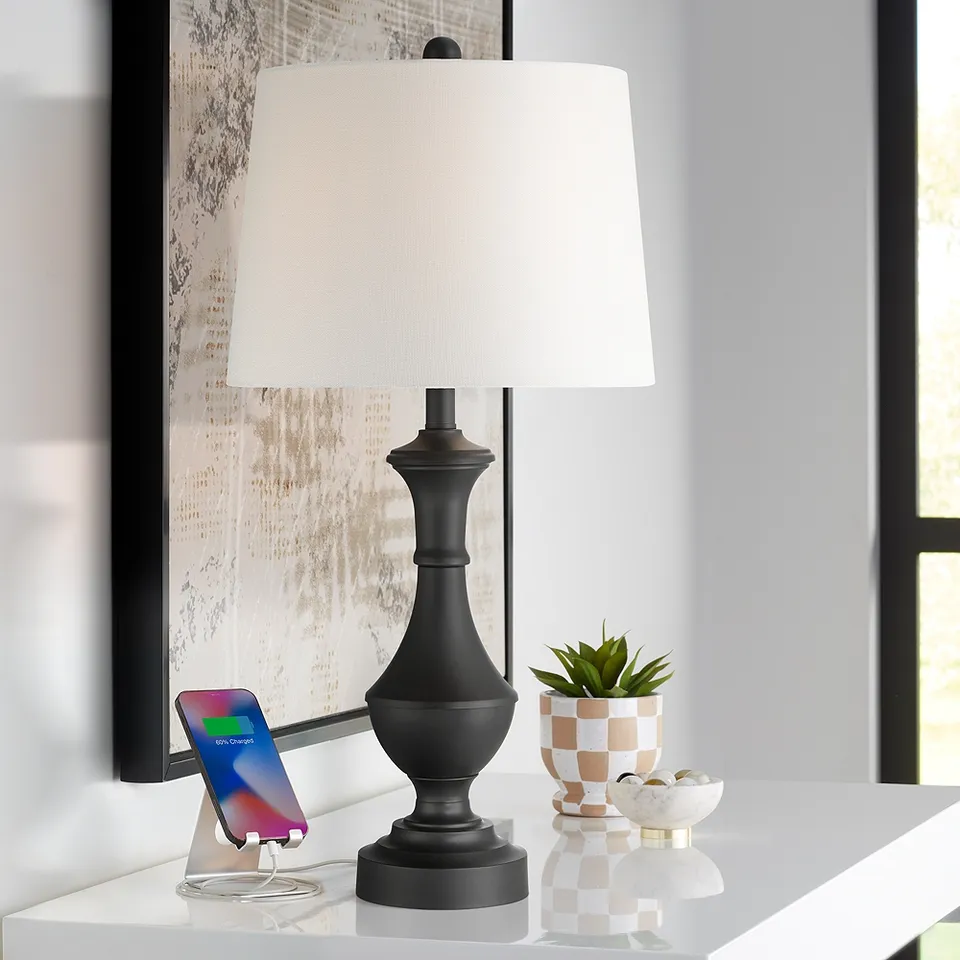 Theo 27 1/4" High Black Metal Column Table Lamp