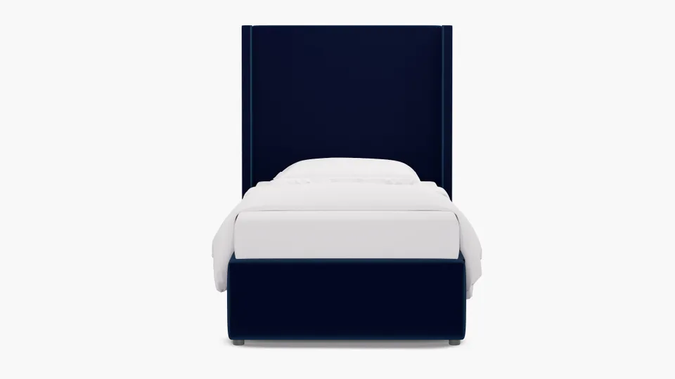 Modern Wingback Bed, Navy Performance Velvet, Twin