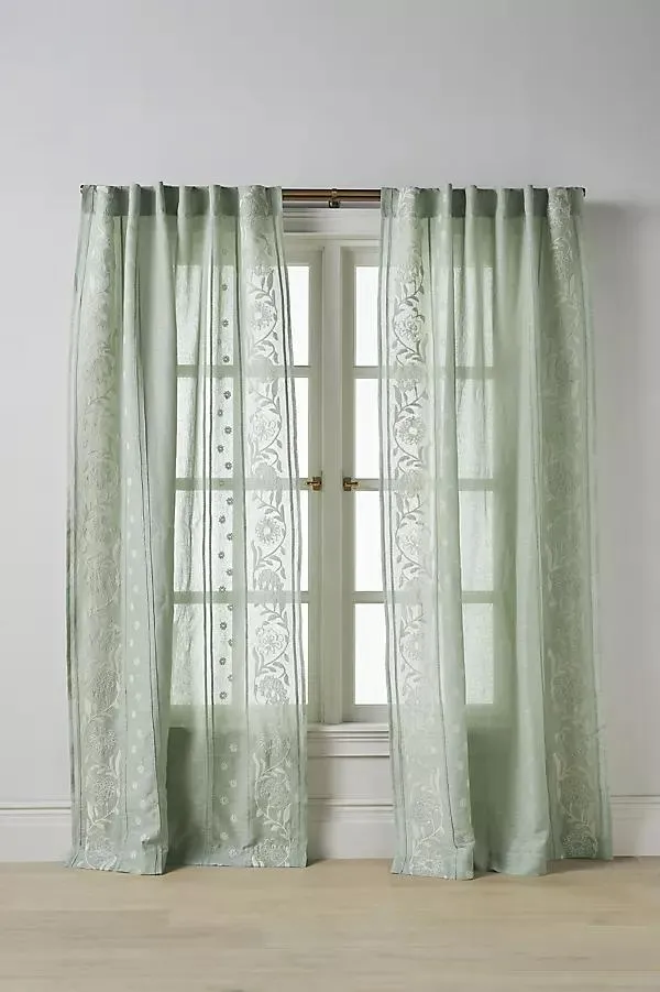 Manette Embroidered Cotton Linen Sheer Curtain