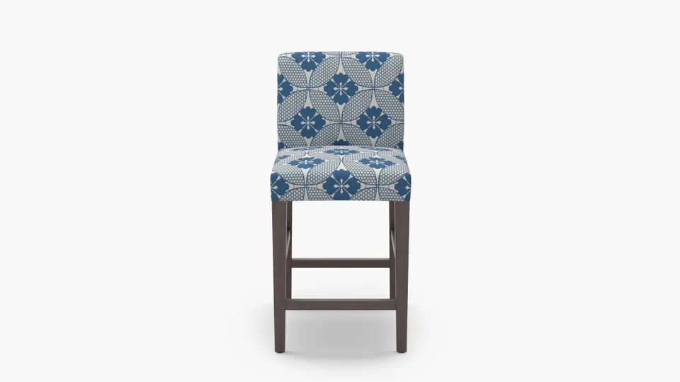 Signature Dining Counter Stool, Bright Navy Solaire, Espresso Square Tapered Leg