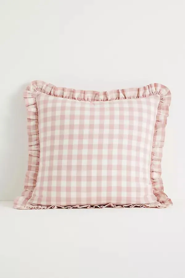 Ana Cotton Gingham Printed Ruffle Pillow