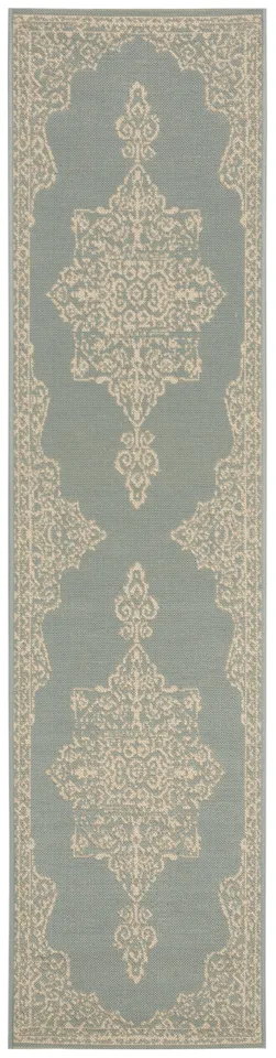 Arlo Home Indoor/Outdoor Woven Area Rug, LND180L, Cream/Aqua,  2' X 8'