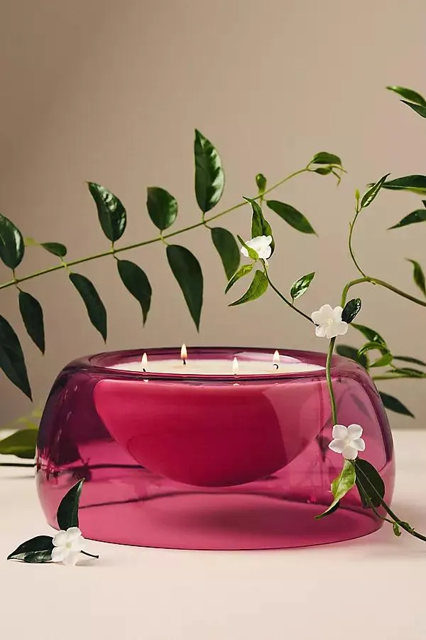 Handblown Floral Jasmine Glass Candle