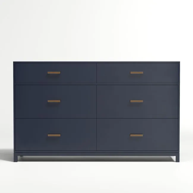 Parke 55" Navy Blue Wood 6-Drawer Kids Dresser