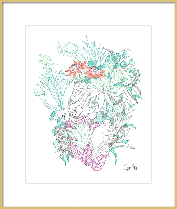 Passionflowers, orchids and the squirrel monkey  by Claire Colin for Artfully Walls