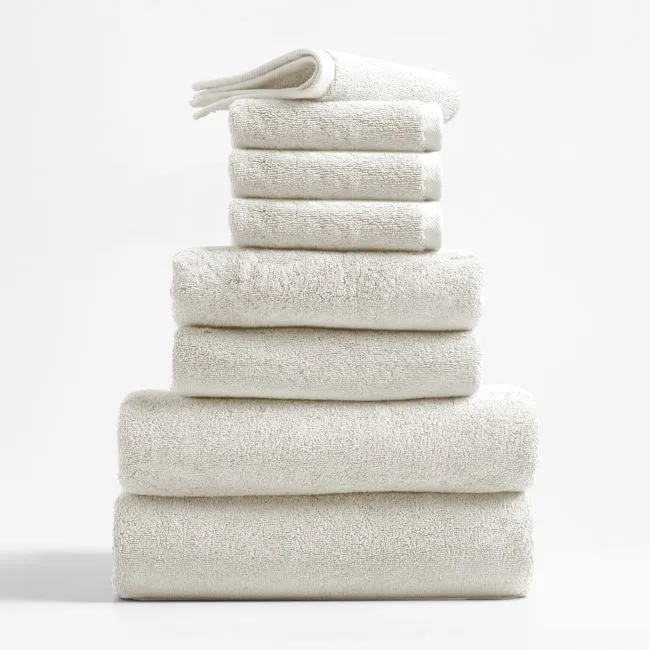 Classic Organic Turkish Cotton Ivory Bath Towels, Set of 8