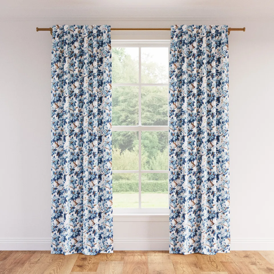 Printed Linen Curtain, Delft Woodland, 50" x 108", Unlined