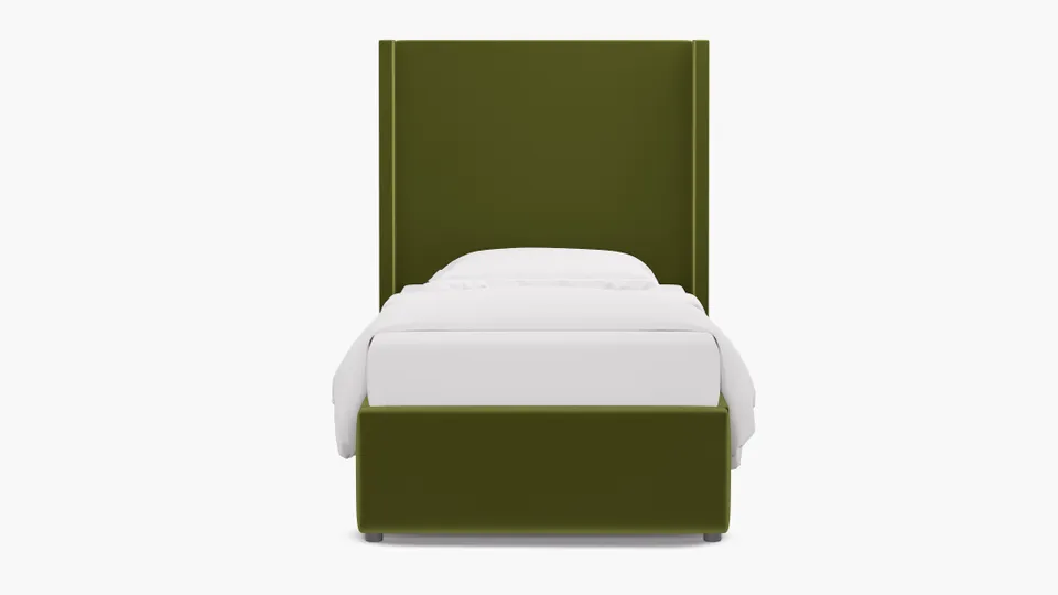 Modern Wingback Bed, Sage Performance Velvet, Twin