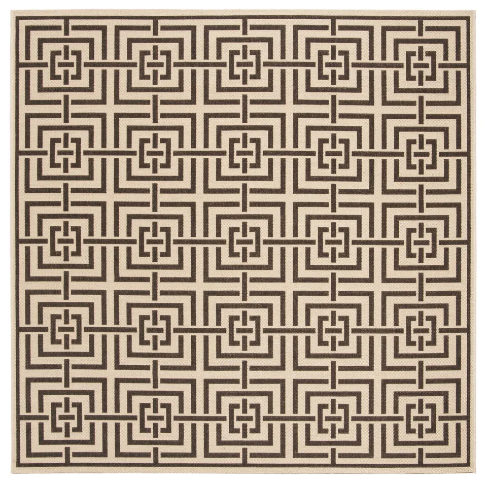 Arlo Home Indoor/Outdoor Woven Area Rug, LND128U, Cream/Brown,  6' 7" X 6' 7" Square