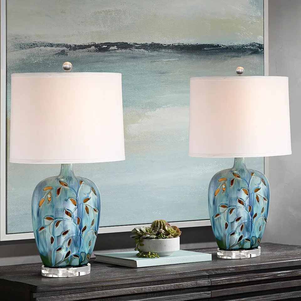 Possini Euro Devan 24 1/2" Blue Ceramic Night Light Lamps Set of 2