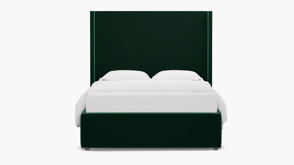 Modern Wingback Bed, Spruce Performance Plush Velvet, Full