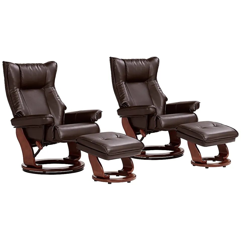 Morgan Java Faux Leather Swivel Recliners and Ottomans Set of 2