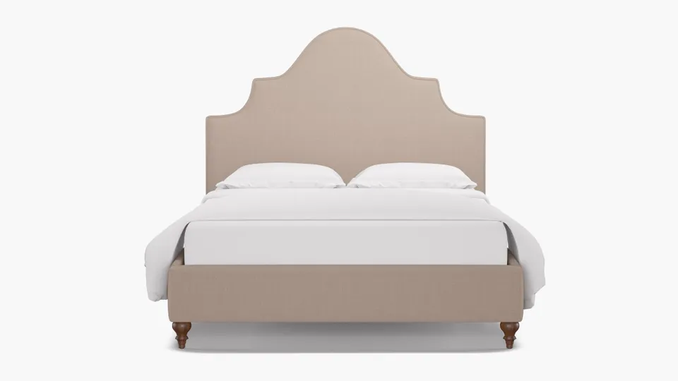 Statement Bed, Husk Everyday Linen, Walnut Traditional Turned Leg, Full