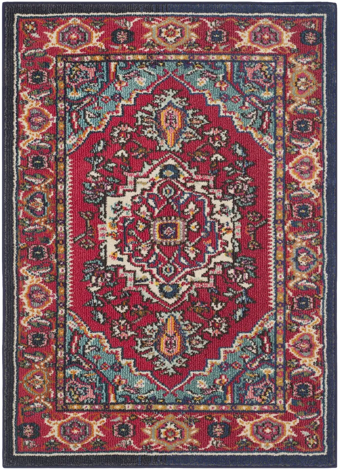 Arlo Home Woven Area Rug, MNCB207C, Red/Turquoise,  3' 4" X 4' 7" RECTANGLE