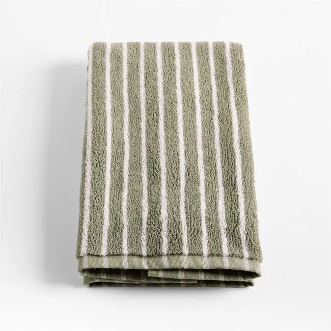 Classic Organic Turkish Cotton Shadow Sage and Pampas Ivory Stripe Hand Towel