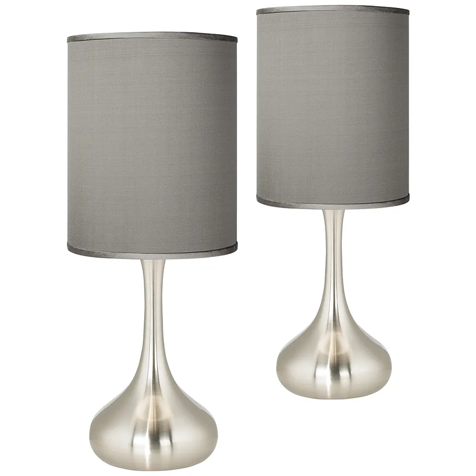 Possini Euro 23 1/2" Gray Faux Silk Nickel Droplet Modern Table Lamps
