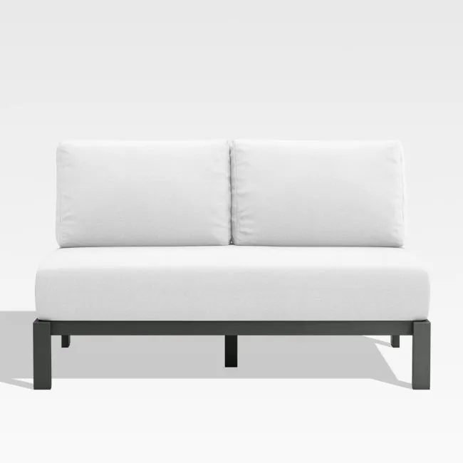 Walker Metal Outdoor Armless Loveseat with Canvas White Cushions