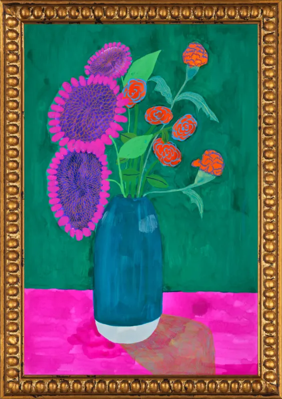 vase with sunflowers and carnations  by Christiane Drapela for Artfully Walls