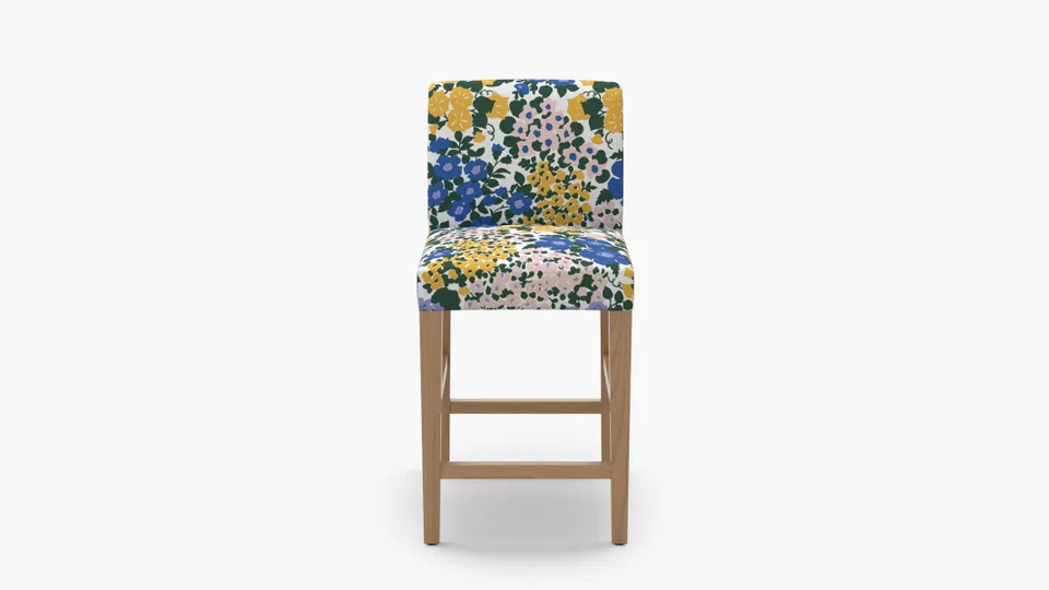 Signature Dining Counter Stool, Lavender Million Flowers, Natural Square Tapered Leg