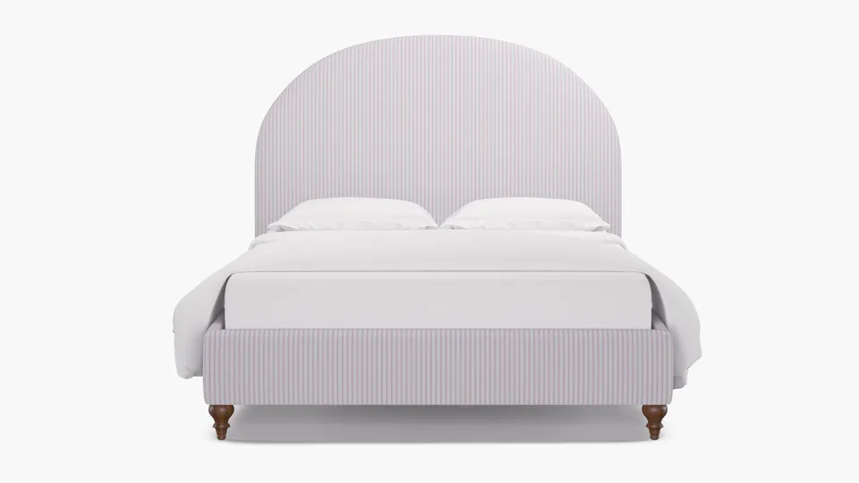 Demilune Bed, Pink Classic Ticking Stripe, Walnut Traditional Turned Leg, Queen