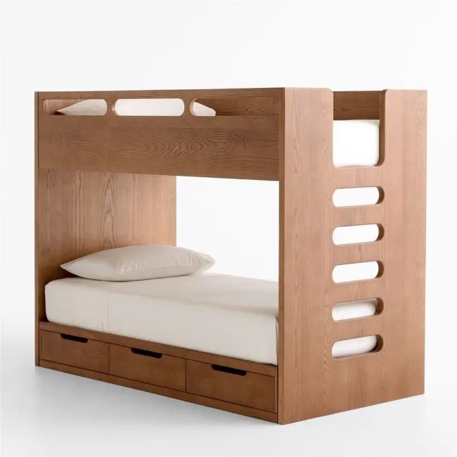 Bridgeman Hazelnut Wood Kids Twin Bunk with Storage Trundle