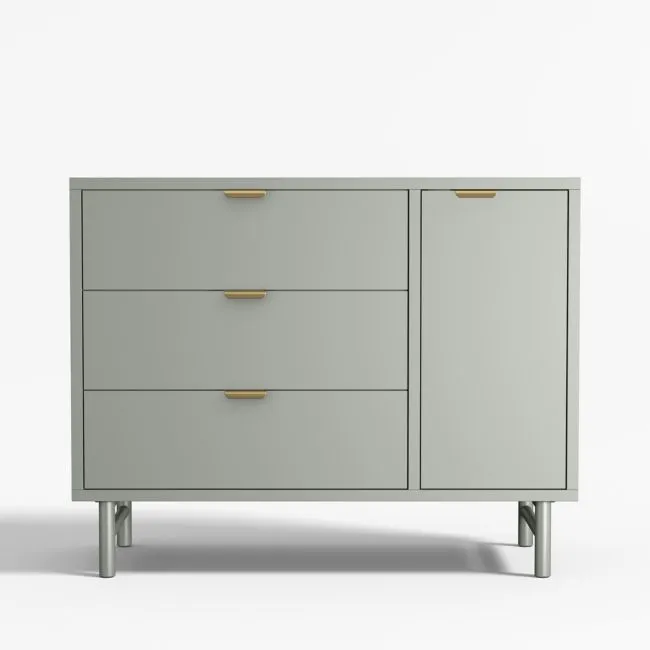 Classic 44" Green Wood 3-Drawer Kids Dresser with Door