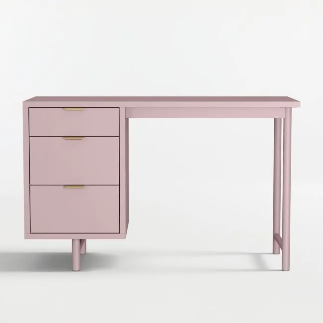 Classic 48" Lilac Rose Wood 3-Drawer Kids Desk